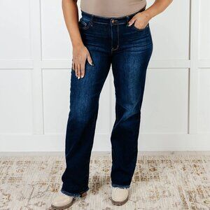 Jacqueline Mid Rise Frayed Hem Straight Leg Jean